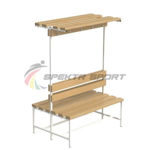 Купить Скамейка с вешалкой и полкой для раздевалок двухсторонняя (цельная) 1200 мм в Краснотурьинске 